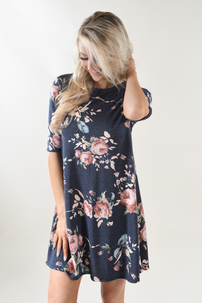 In Full Bloom Navy Dress
