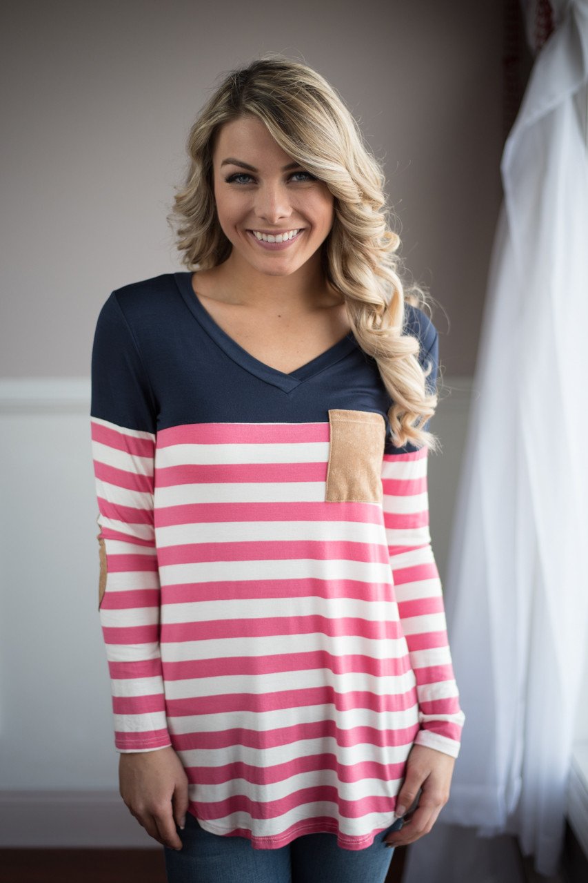 Striped Pocket Top Pink & Navy