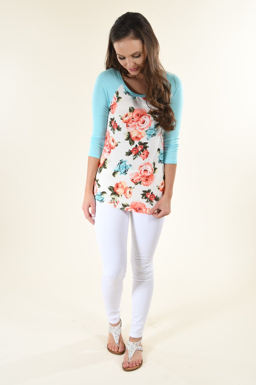 My Favorite Floral 3/4 Sleeve Top - Blue