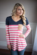 Striped Pocket Top Pink & Navy