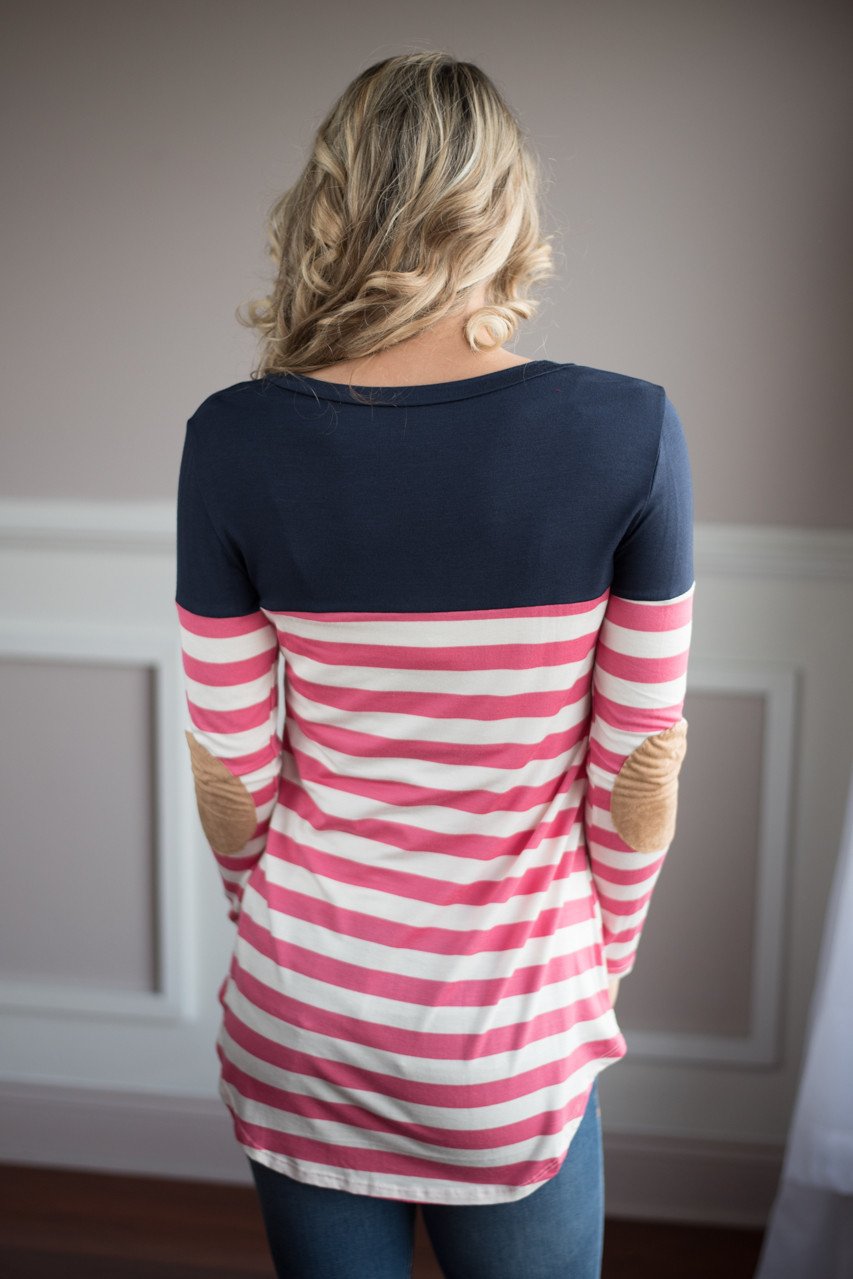 Striped Pocket Top Pink & Navy
