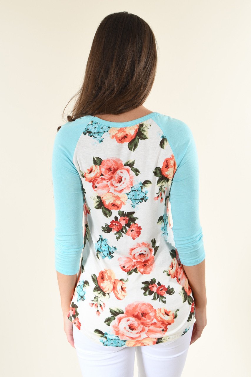 My Favorite Floral 3/4 Sleeve Top - Blue