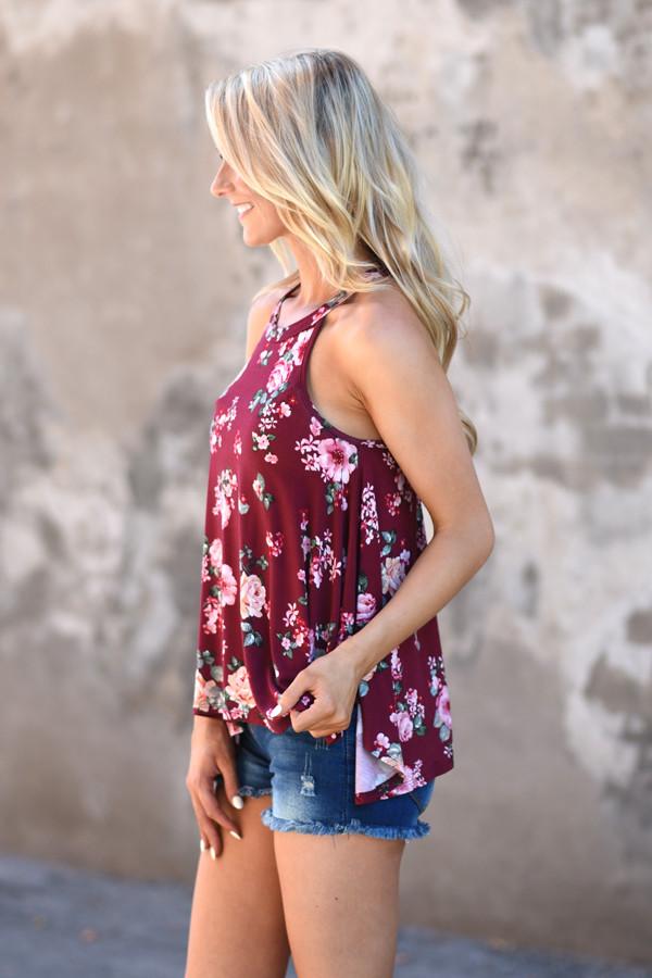 Flower Power Tank ~ Burgundy