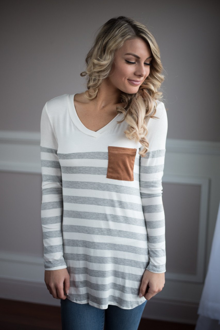 White and Grey Pocket Top