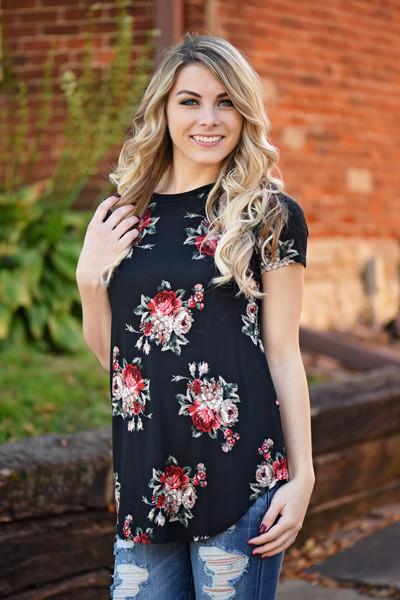 Jump On It Black Floral Tee