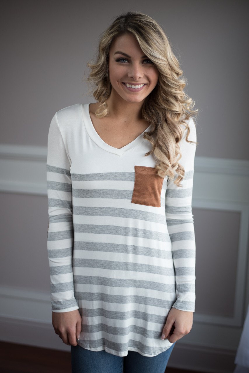 White and Grey Pocket Top
