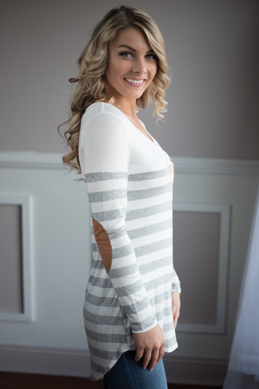 White and Grey Pocket Top