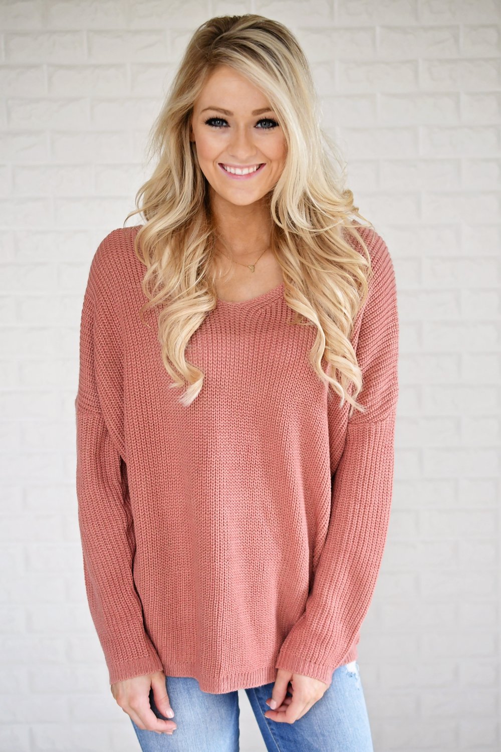 Back Lace Up Sweater ~ Salmon