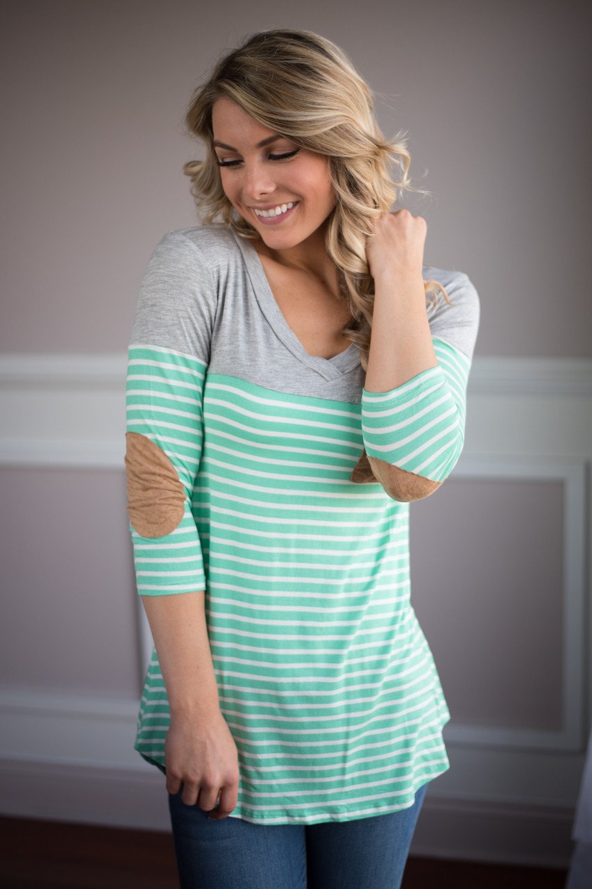 Mint and Grey Pocket Top