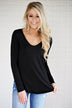 Long Sleeve V-Neck Top ~ Black