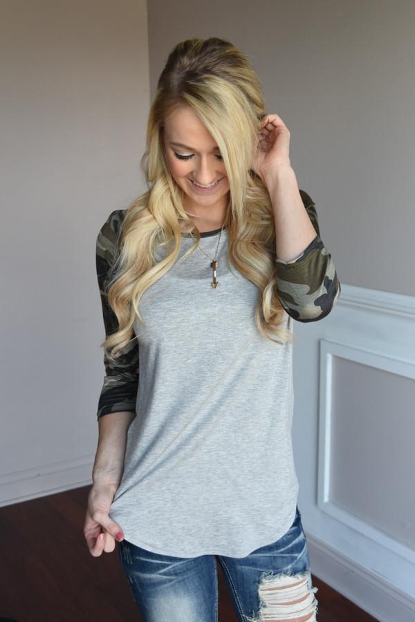 Camo Top - Grey
