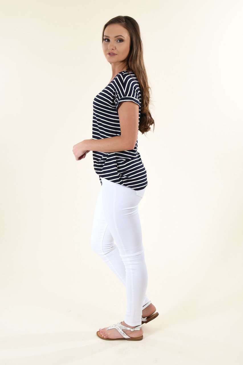 Navy Striped V-Neck Knot Top