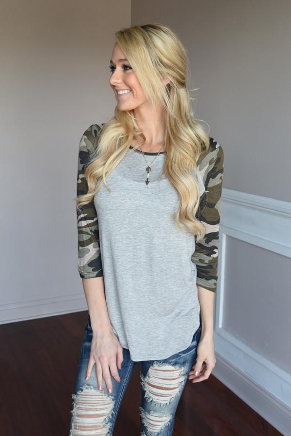 Camo Top - Grey