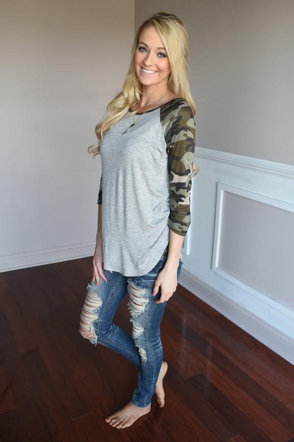 Camo Top - Grey