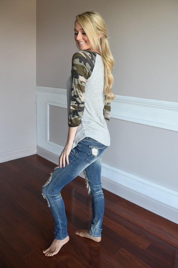 Camo Top - Grey