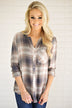 Tan & Cream Plaid Button Up Top