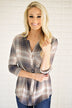 Tan & Cream Plaid Button Up Top
