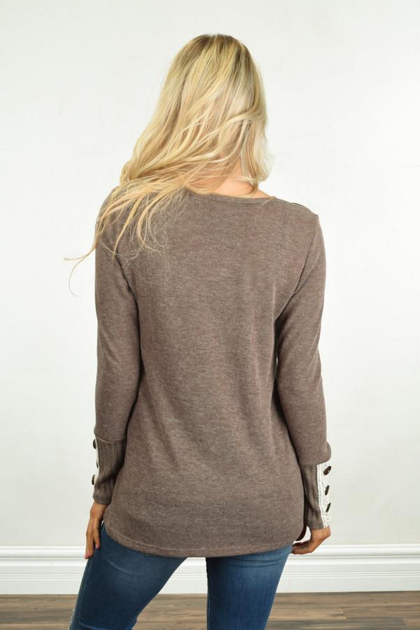 Button Sleeve Top ~ Mocha