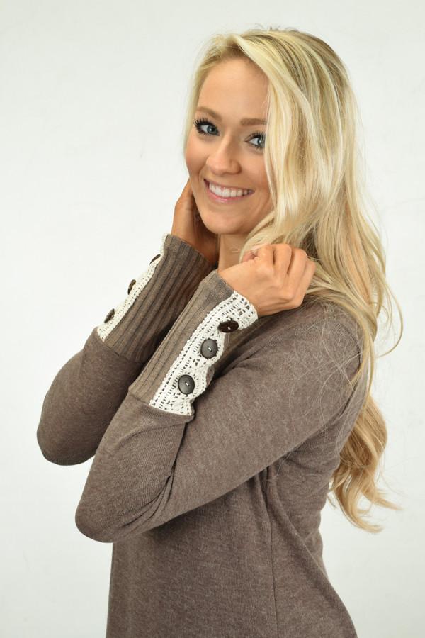 Button Sleeve Top ~ Mocha