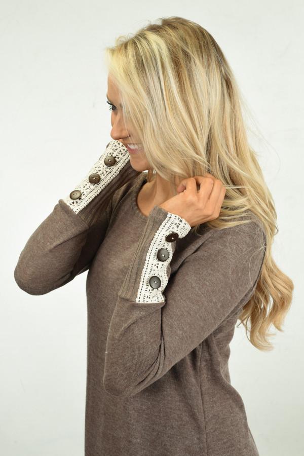 Button Sleeve Top ~ Mocha