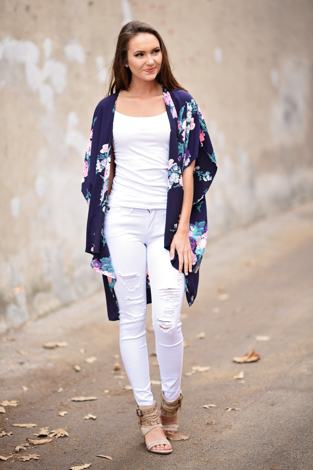 Dark Purple Floral Kimono
