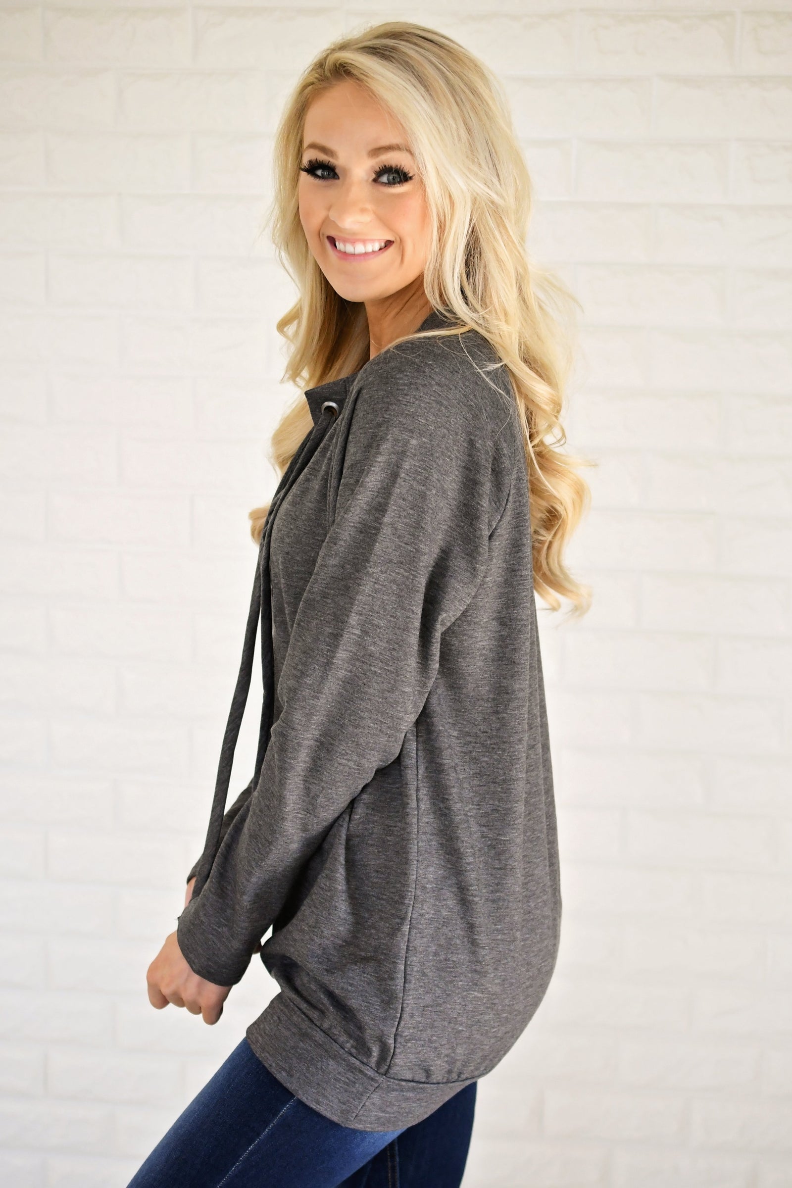 Cozy in Lace Sweater ~ Charcoal