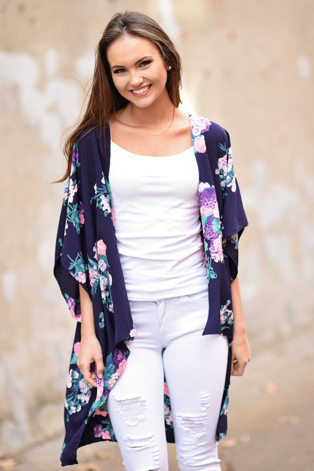 Dark Purple Floral Kimono