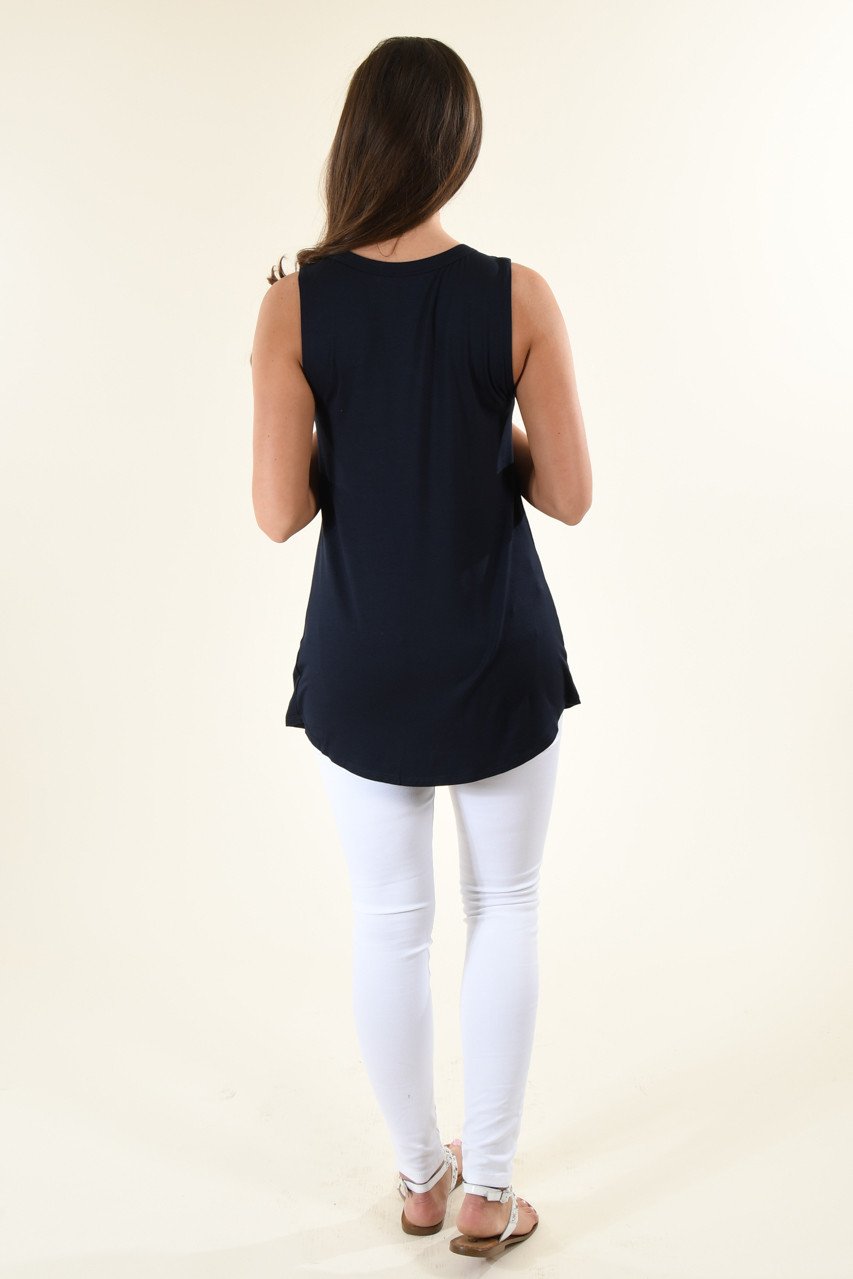 Dark Navy Floral Flag Tank Top