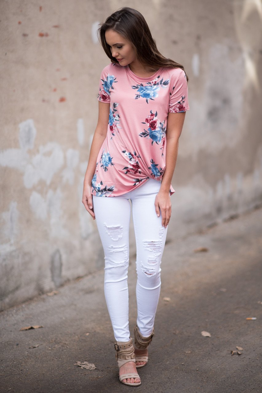 Cheers! Pink Floral Knot Top