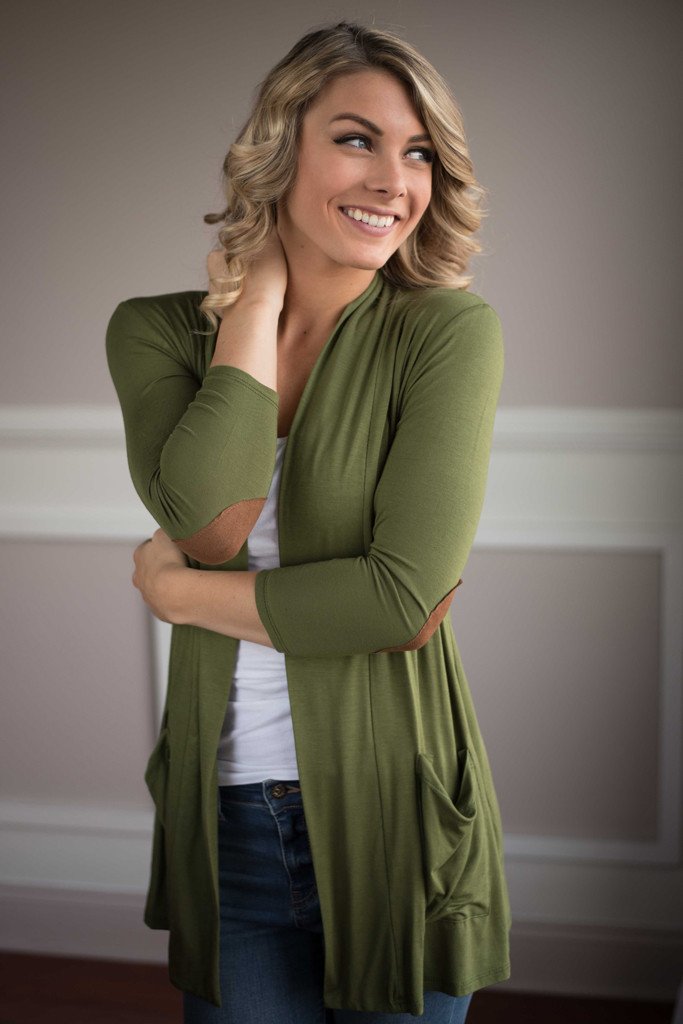 Olive Green Elbow Patch Cardigan