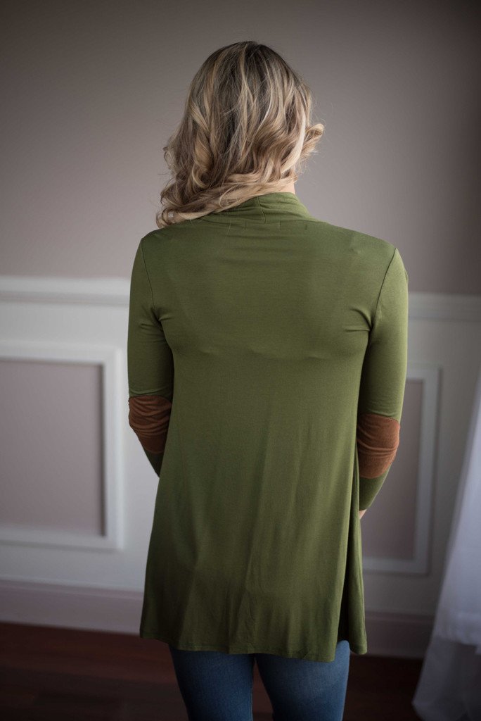 Olive Green Elbow Patch Cardigan