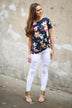 Navy Floral Short Sleeve Top
