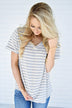Grey Striped V-Neck Top