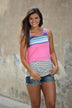 Pink Striped Embroidered Tank Top