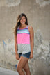 Pink Striped Embroidered Tank Top