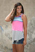Pink Striped Embroidered Tank Top