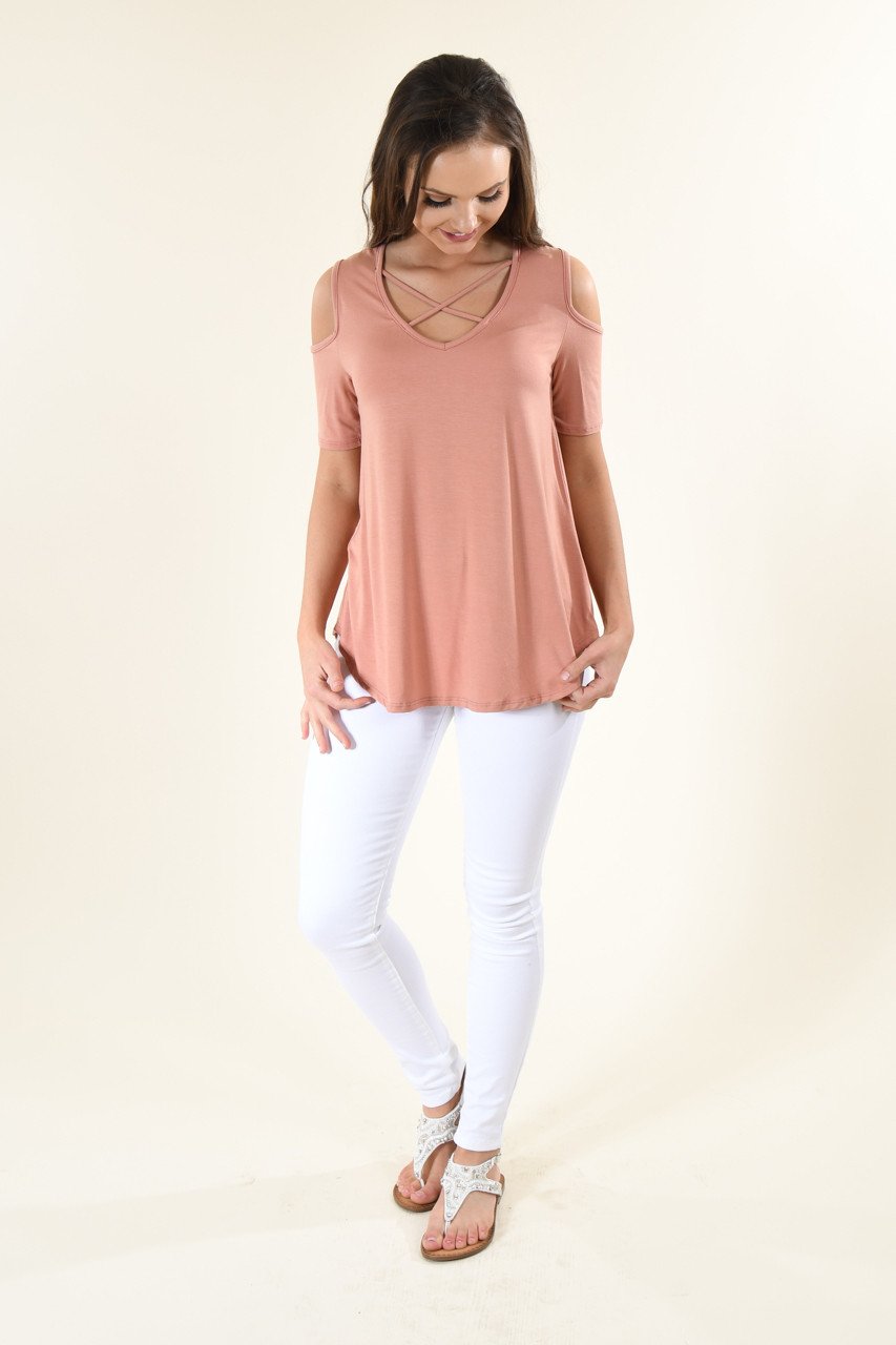 Apricot Criss-Cross Sleeve Top