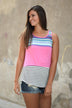 Pink Striped Embroidered Tank Top