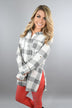 Grey and White Checkered Plaid Top