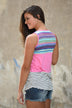 Pink Striped Embroidered Tank Top