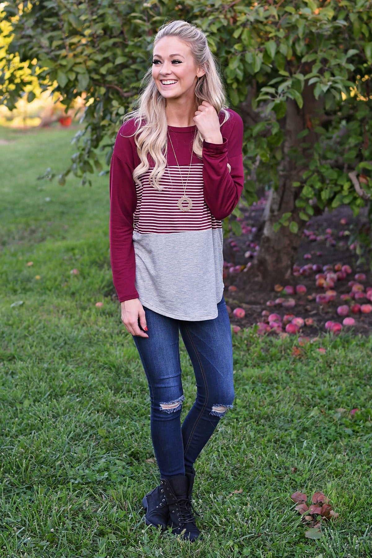 Burgundy Striped Colorblock top
