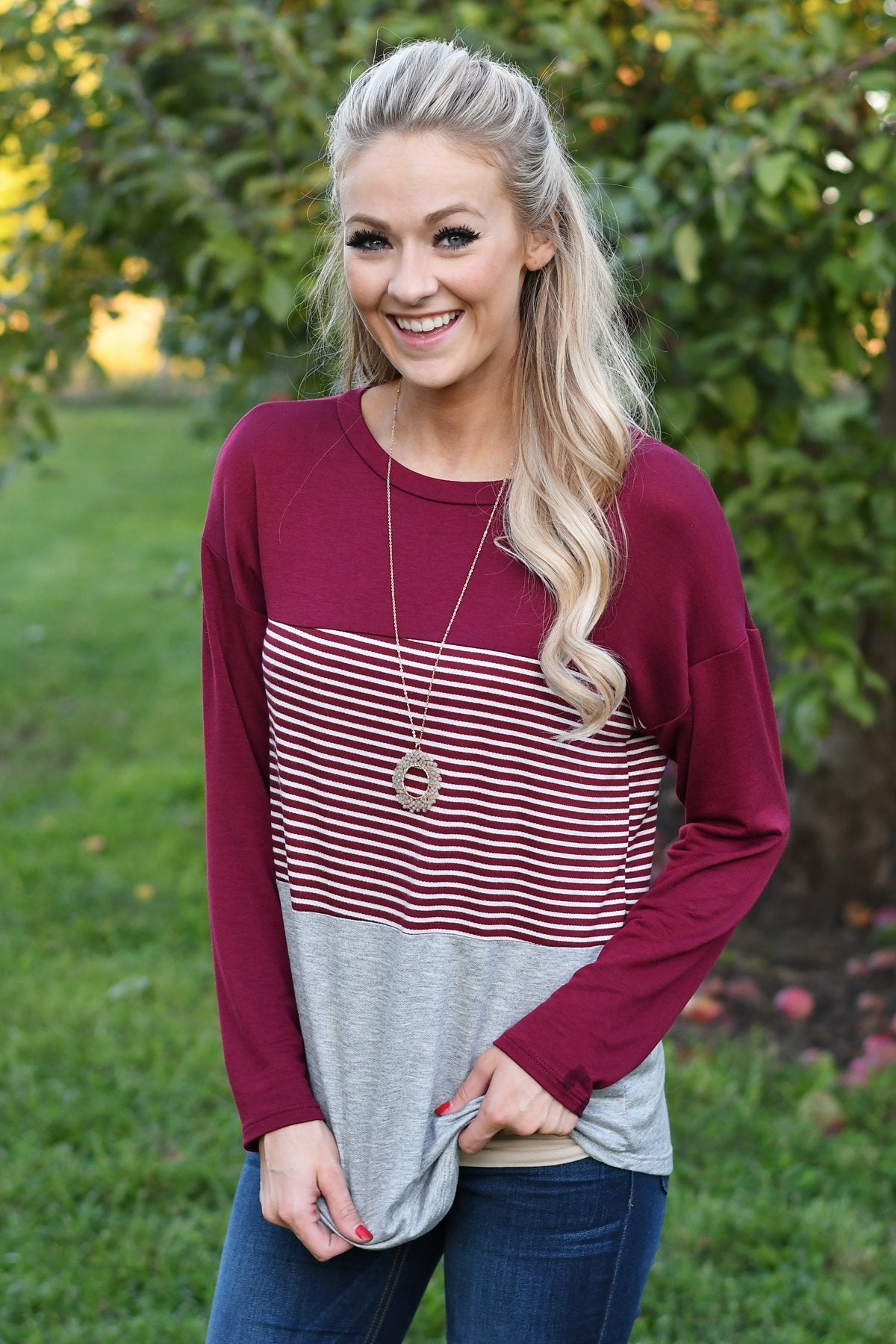 Burgundy Striped Colorblock top