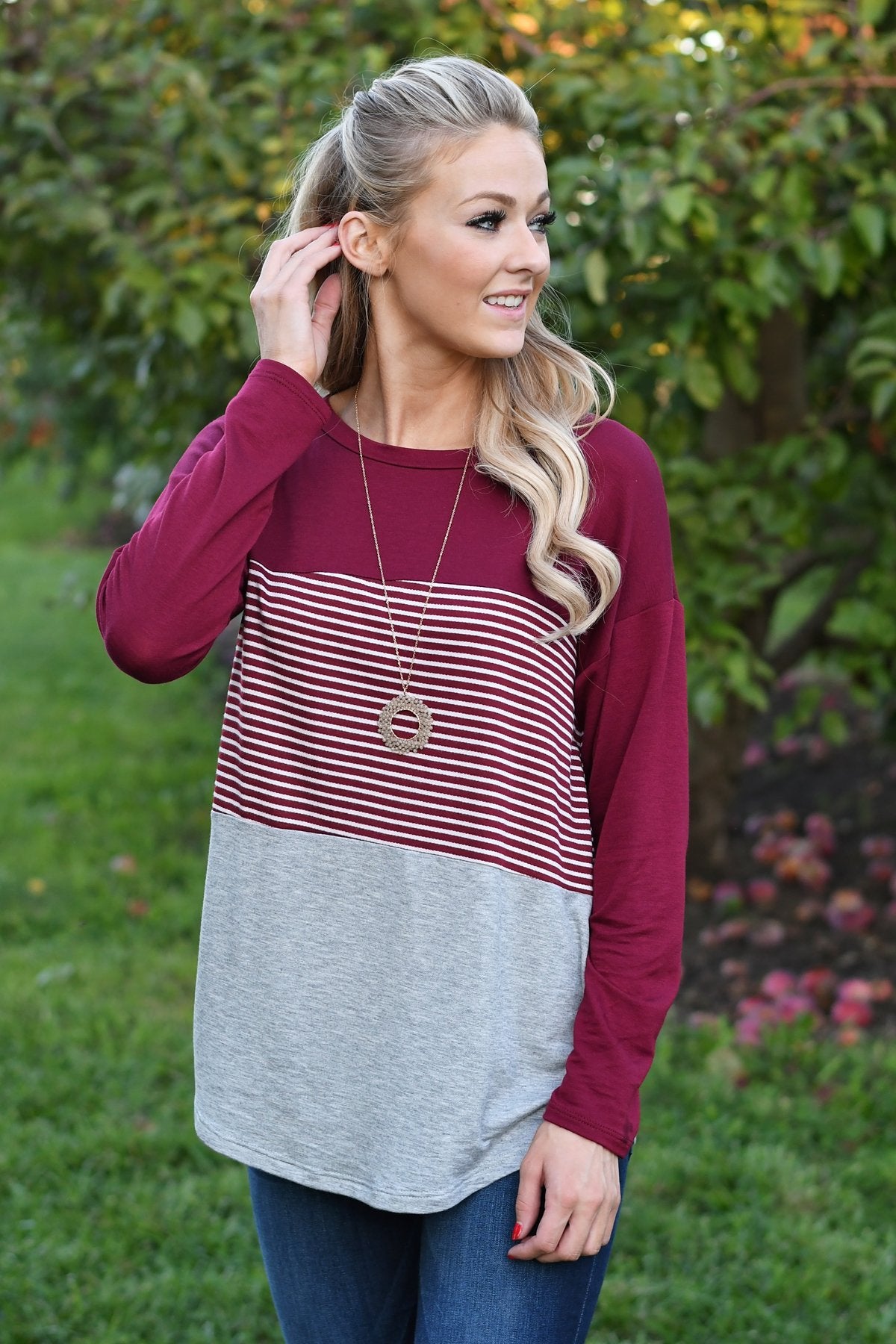 Burgundy Striped Colorblock top