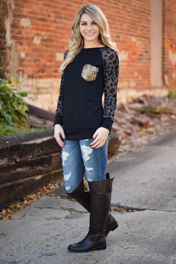 Leopard Bling Top ~ Coffee