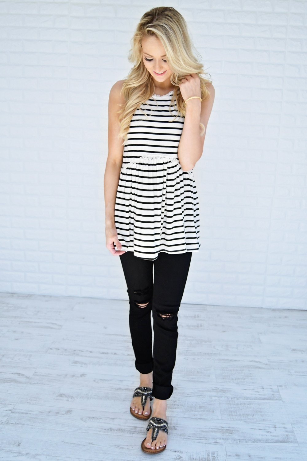 Black & White Striped Babydoll Top