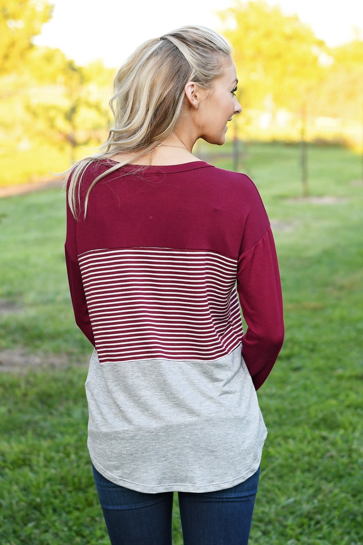 Burgundy Striped Colorblock top