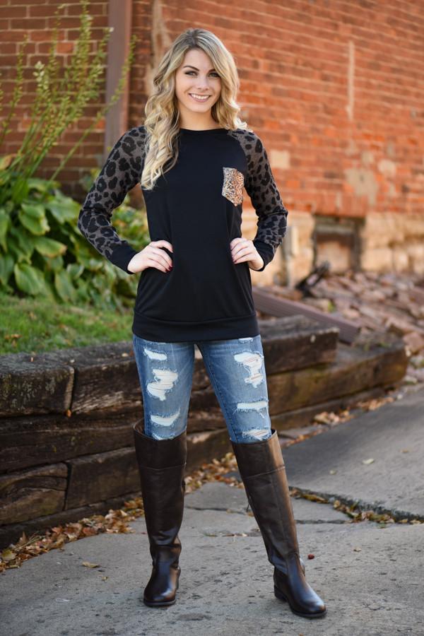 Leopard Bling Top ~ Coffee