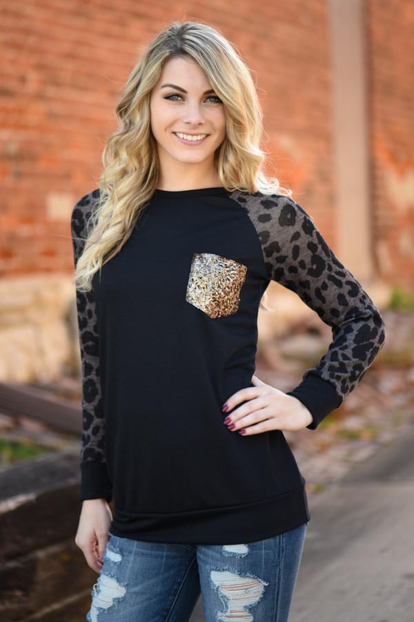 Leopard Bling Top ~ Coffee