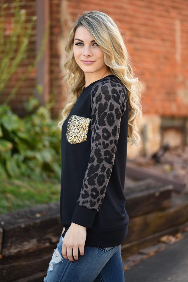 Leopard Bling Top ~ Coffee