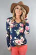 Here Comes the Fun Floral Top ~ Navy